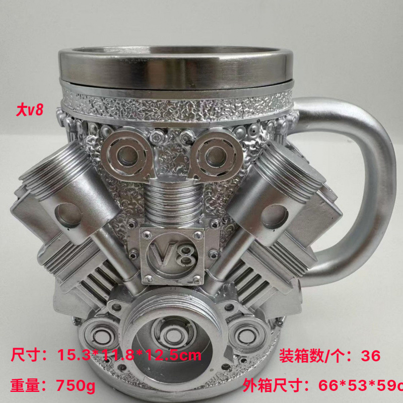 跨境爆款马克杯v6创意v8树脂不锈钢水杯大白鲨杯子装饰品摆件厂家|undefined