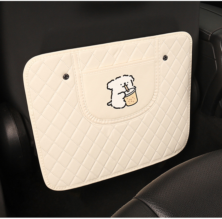 Embroidered Milk Tea Puppy Anti-Kick Mat Car Seat Back Anti-Kick Mat Car Seat Anti-Dirt Mat Anti-Collision Mat for Car Interior