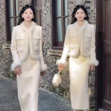 冬季小香风流行穿搭加棉加厚时尚套装裙女洋气兔毛百搭显瘦两件套
