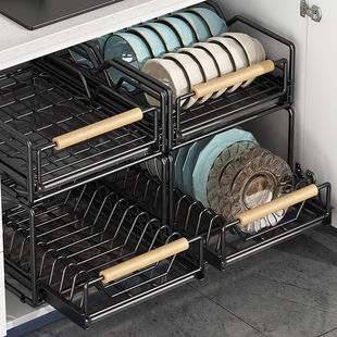 Kitchen Dish Storage Rack Cabinet Built-In Homemade Pull Basket Pull-Out Drawer-Type Dish Rack Plate Drain Rack