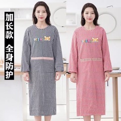 秋冬款圍裙純棉加長過膝款有袖罩衣加肥反穿衣防油防污廚房防護服