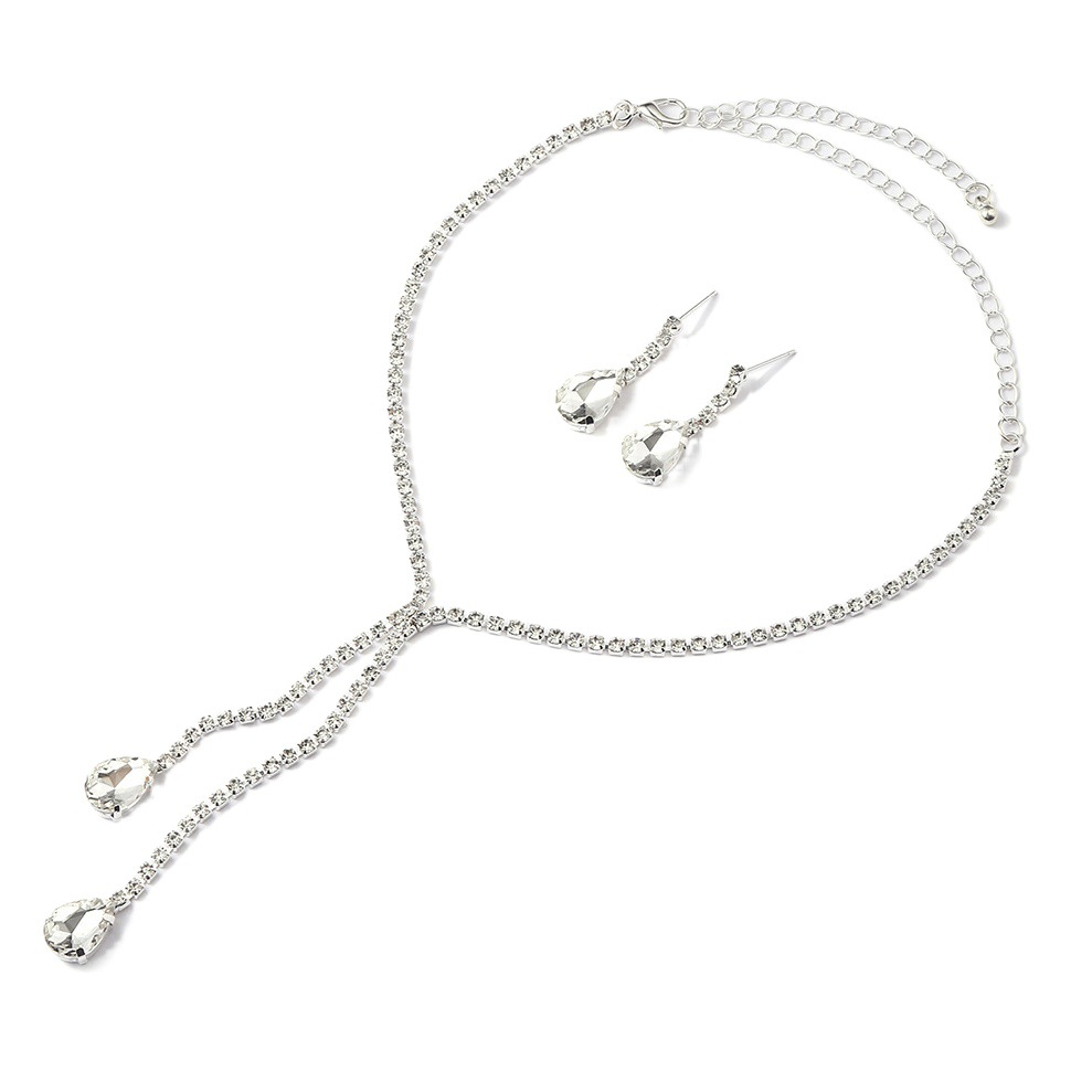 Venta caliente transfronteriza europea y americana collar pendientes joyería traje de las mujeres exquisito diamante con incrustaciones de circón gota de agua fábrica de joyas al por mayor