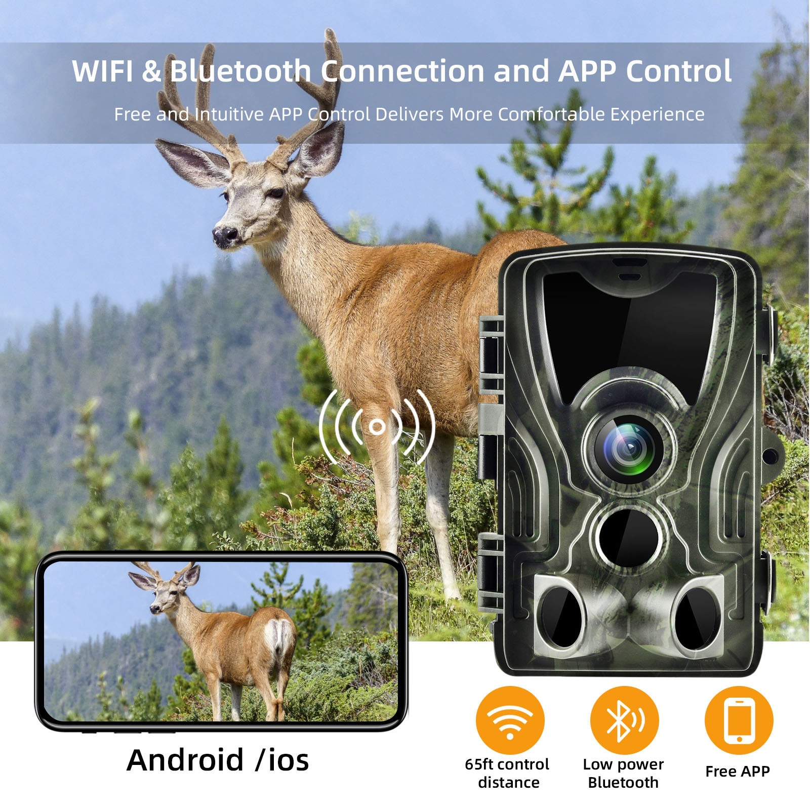2.7K36Mp Hunting Camera Wifi801Plus with App for Remote Mobile Control and Viewing Photos at Any Time