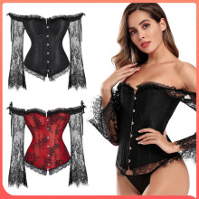 欧美古典束腰礼服露肩塑身衣塑型衣网纱长袖宫廷塑身衣