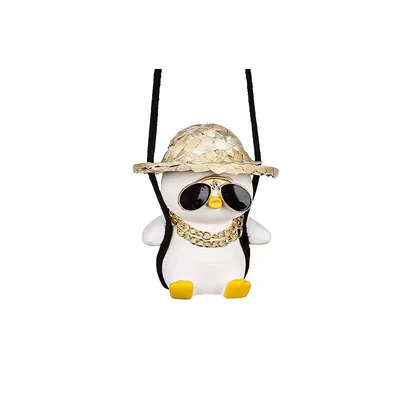 Car hanging — Duck Car Pendant Swing Car Rearview - white-penguin-with-straw-hat