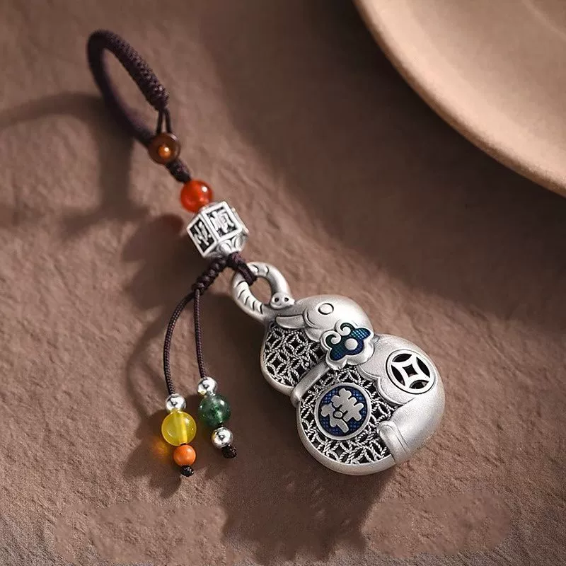 Подвеска-брелок в виде слона из стерлингового серебра 999 пробы для мужчин и женщин, китайский стиль, этнический стиль, высококачественная подвеска в виде тыквы для автомобиля