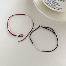 925纯银碎银子黑绳红绳手链女新中式国潮风手工编织百搭手饰6996