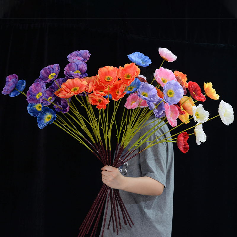 Simulación de flores de amapola 3D retrógrado pinturas al óleo de yu belleza flores falsas bodas decoración de hotel flores artificiales