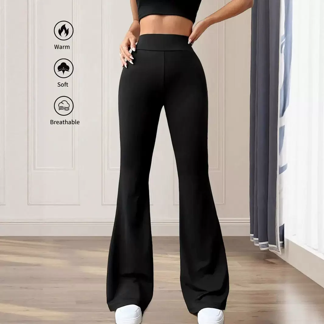 欧美跨境亚马逊新款女士微喇裤子高腰宽松拖地长裤休闲显瘦休闲裤