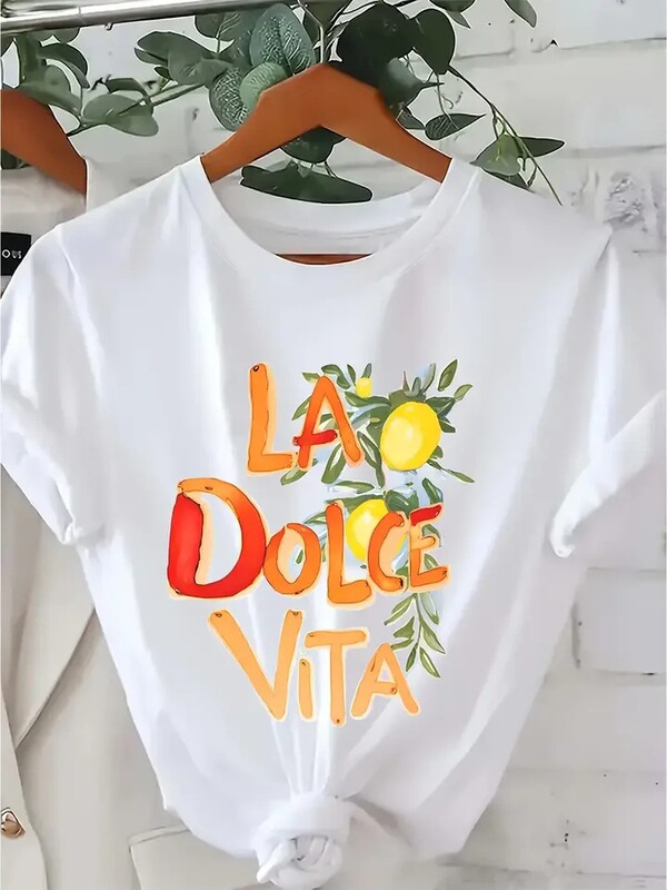T-Shirt La Dolce Vita Lemon Print Short Sleeve Clothing Women's T-Shirt Harajuku Graphic Clothing Women's T-Shirt Summer