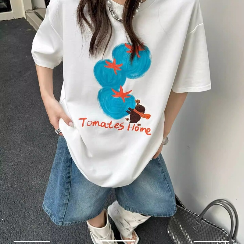 Source Factory 21-Count Pure Cotton (100% Cotton) 2026 Summer New Style Women's Short-Sleeve T-Shirt with Print