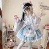 Blue set, apron, belt, 5 pieces