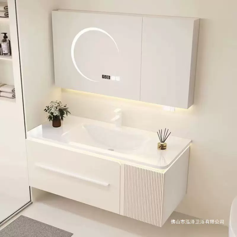 圆弧浴室柜组合圆角陶瓷一体盆洗手盆洗脸盆洗手台洗漱台肤感奶油