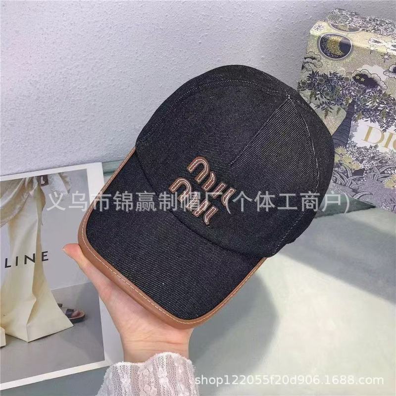 MIU 新しいひさしキャップ外国貿易ストリート装飾デニム裾上げ文字刺繍ソフトトップ野球帽卸売|undefined