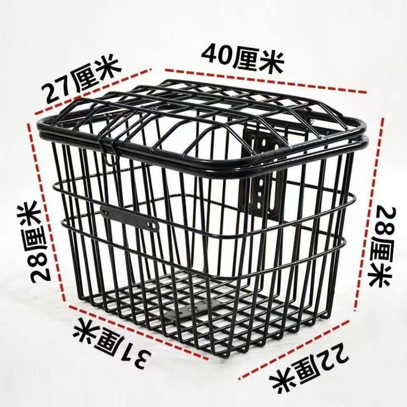 电动踏板车车筐电动车车篮防水自行车电瓶车加大后置篓子加粗带盖|undefined