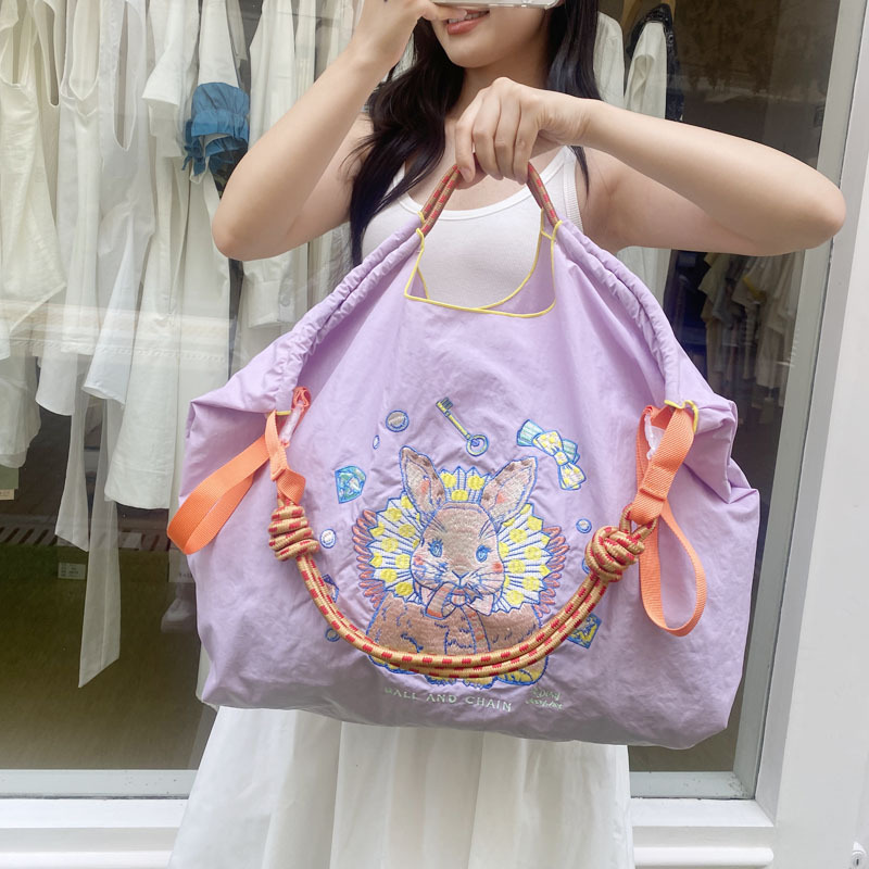 定制厂家直销高园园同款大容量环保收纳袋单肩手提包日本小众刺绣