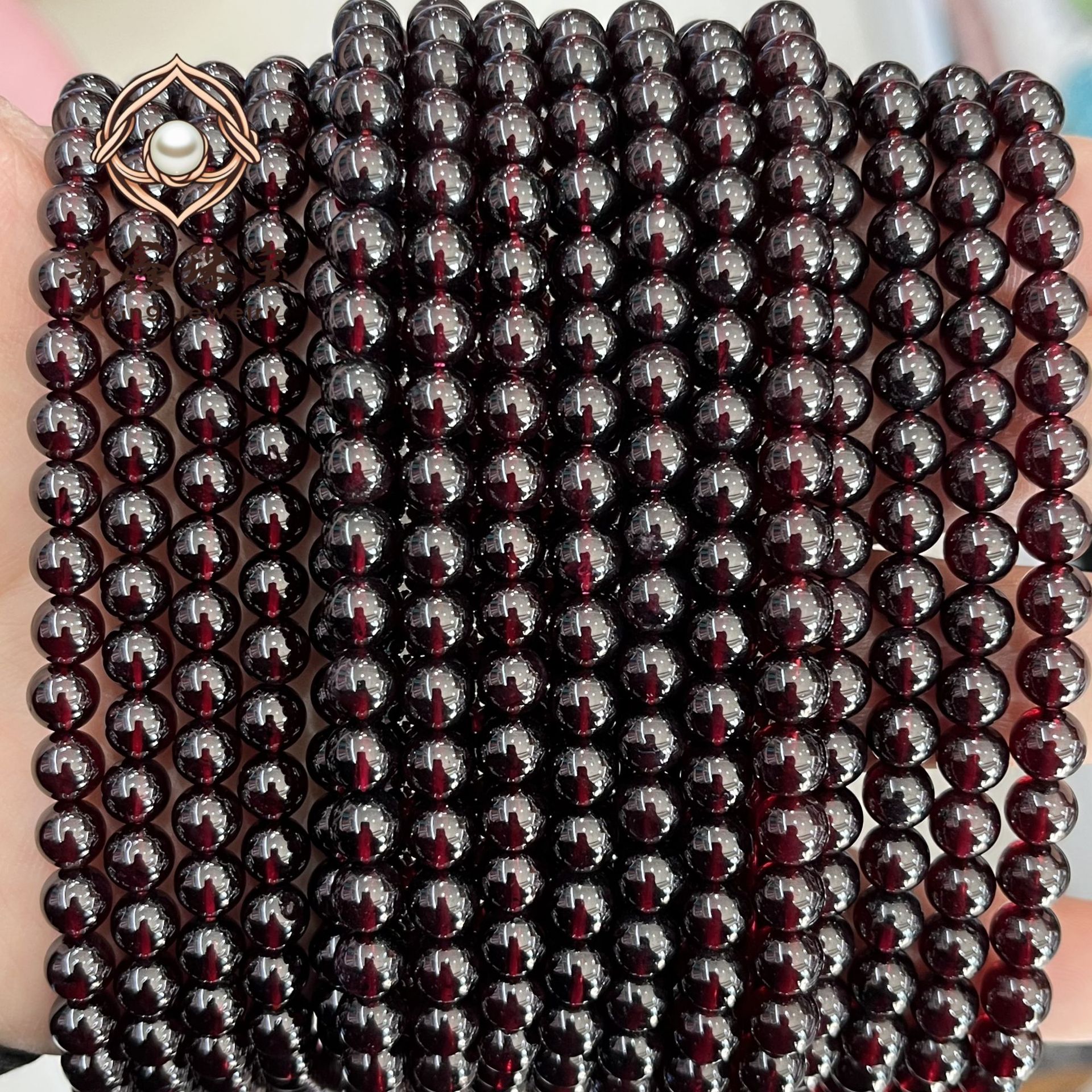 天然石榴石散珠 酒红色特级莫桑比克石榴石圆珠子手工DIY手链饰品