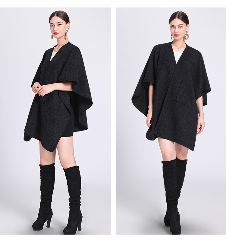 Fashion cape cape with cape outside large size knitted cardigan loose coat women_voghion.com