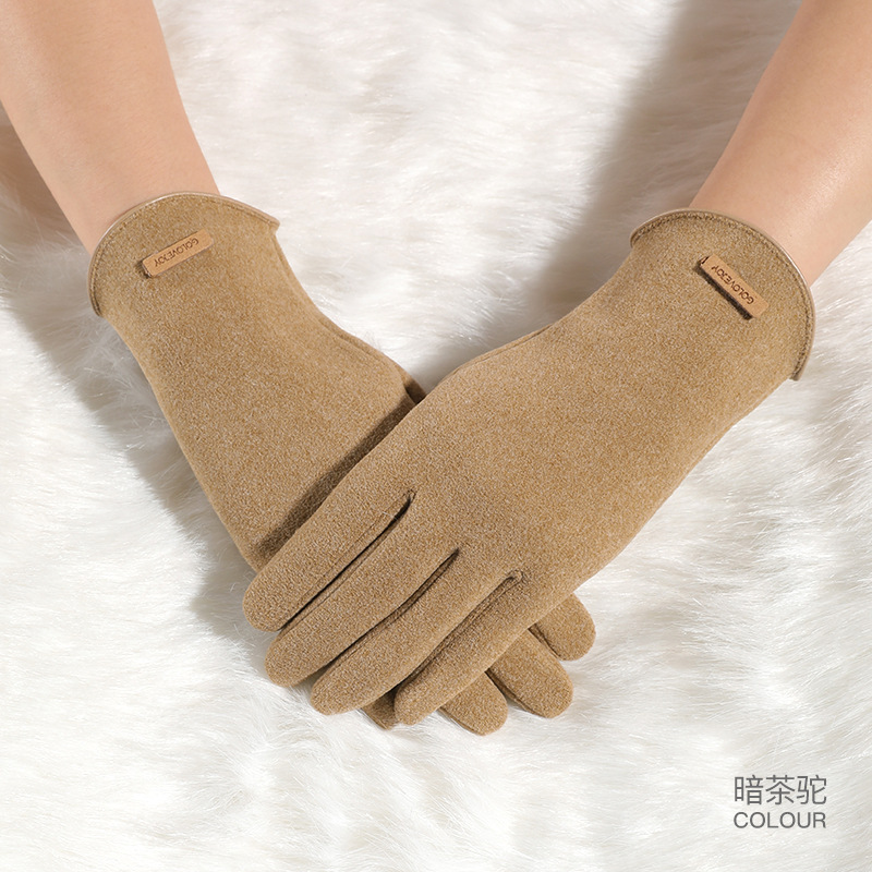 Otoño e invierno guantes de terciopelo Forro cálido forrado de lana gruesa a prueba de viento a prueba de frío a prueba de fugas Flip dedo guantes de pantalla táctil para mujeres