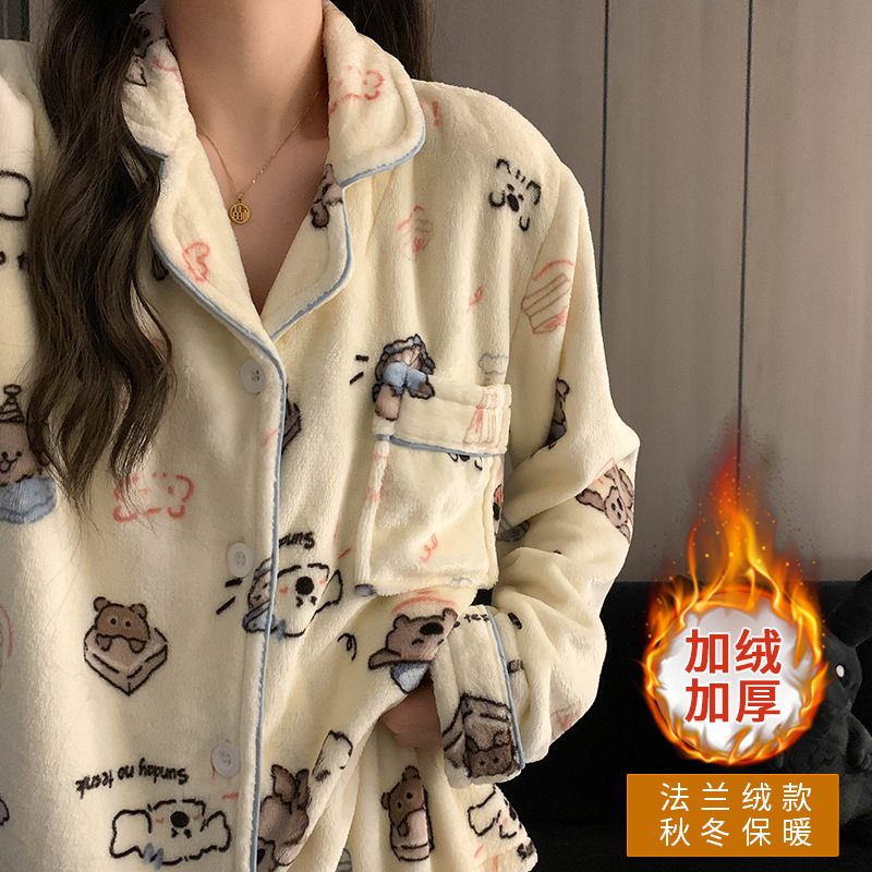 Factory wholesale winter plus size pajamas women's cartoon fun puppy padded fleece-lined warm home clothes cute suit Factory wholesale winter plus size pajamas women's cartoon fun puppy padded fleece-lined warm home clothes cute suit