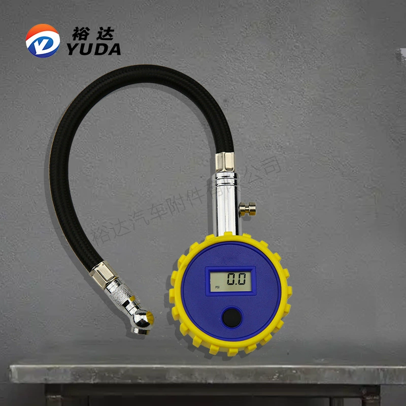 Электронный манометр Yuda с цифровым дисплеем, инструмент для измерения давления в автомобильных шинах, универсальная головка для шланга с рисунком, полностью медная головка