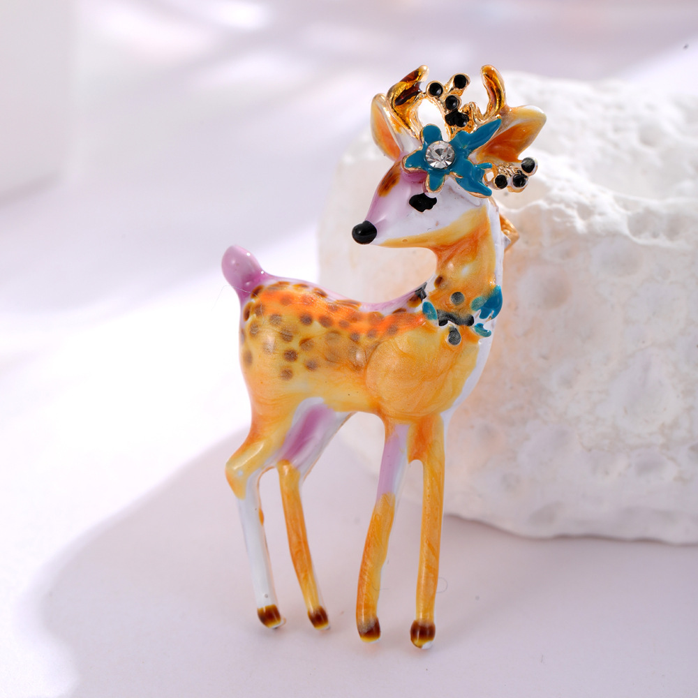 Alloy Material Cute Pin Deer Alloy Enamel Plating Inlay Rhinestones Unisex Brooches