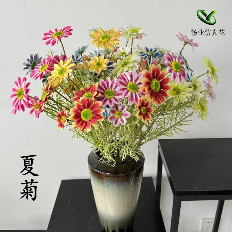 仿真花植绒单枝格桑花雏菊小菊花夏菊仿真花批发人造假花格桑菊花