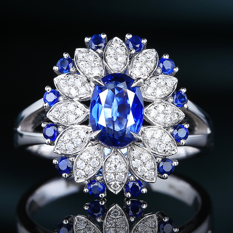 Fashion Imitation Sapphire Ring 2 Carat European And American Three-dimensional Color Treasure Open Ring Female display picture 16
