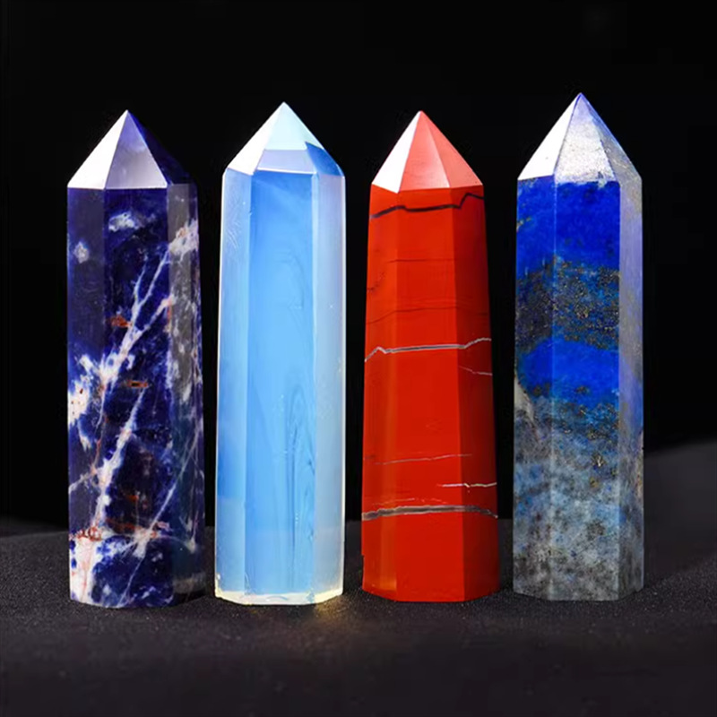 天然紫水晶黒曜石単双尖水晶柱六角柱原石磨き置物ホームリビングオフィス