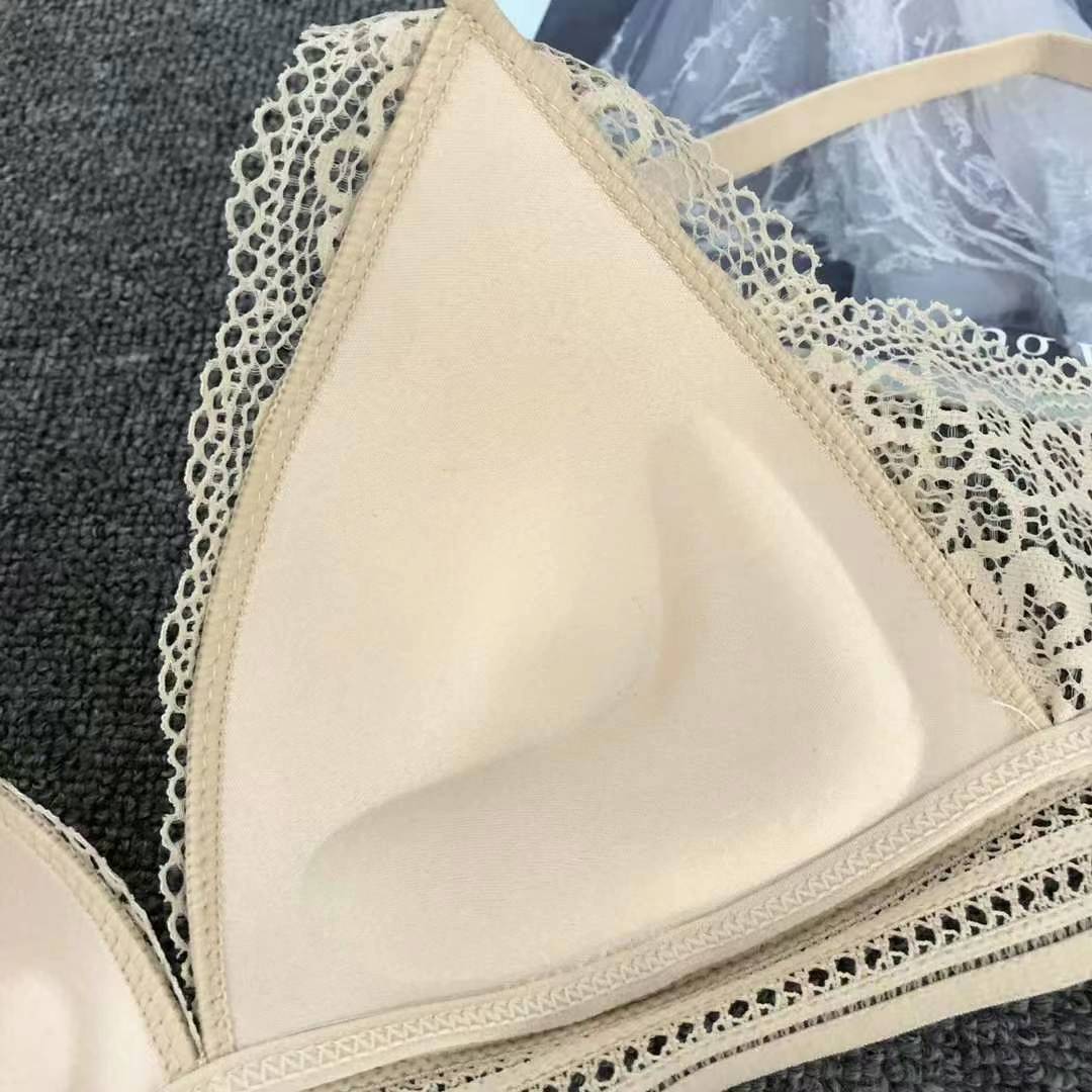 Bra de encaje del sudeste asiático, ropa interior de mujer, bra de copa triangular francesa, verano sin anillo de acero, copa delgada, algodón sexy y cómodo para la piel