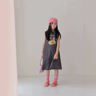 末小蒙童裙2026夏季女童韩版字母卡通T恤裙儿童无袖宽松背心裙子