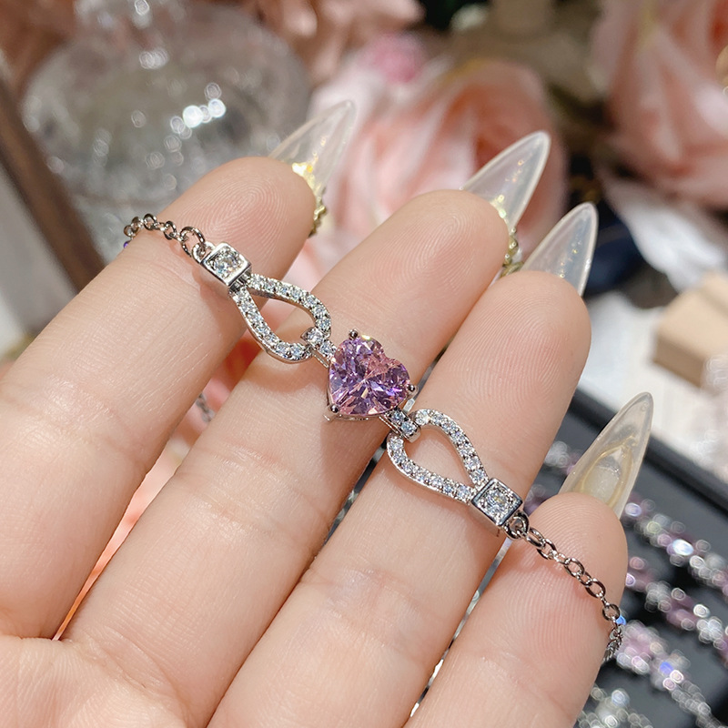 18g Weight Copper Pendant Material Zircon Inlay Material Bracelets Classification Copper Chain Material 1 Piece Quantity Holiday, Daily Occasion Copper Material Heart Shape, Flower, Bow Knot Pattern Women's Gender Inlay Design Cute, Simple Style Style Copper Inlay Heart Shape Flower Bow Knot Zircon Bracelets 2