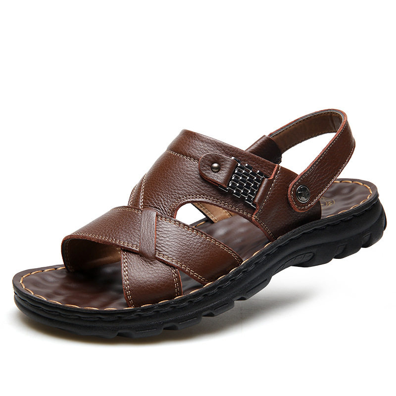 Dép sandal nam da bò lớp đầu hở ngón, dép đi biển da thật thoáng khí chống trượt size lớn — 10135 màu đen, 10888 màu đen, 12129 màu đen, 12129 vàng nâu