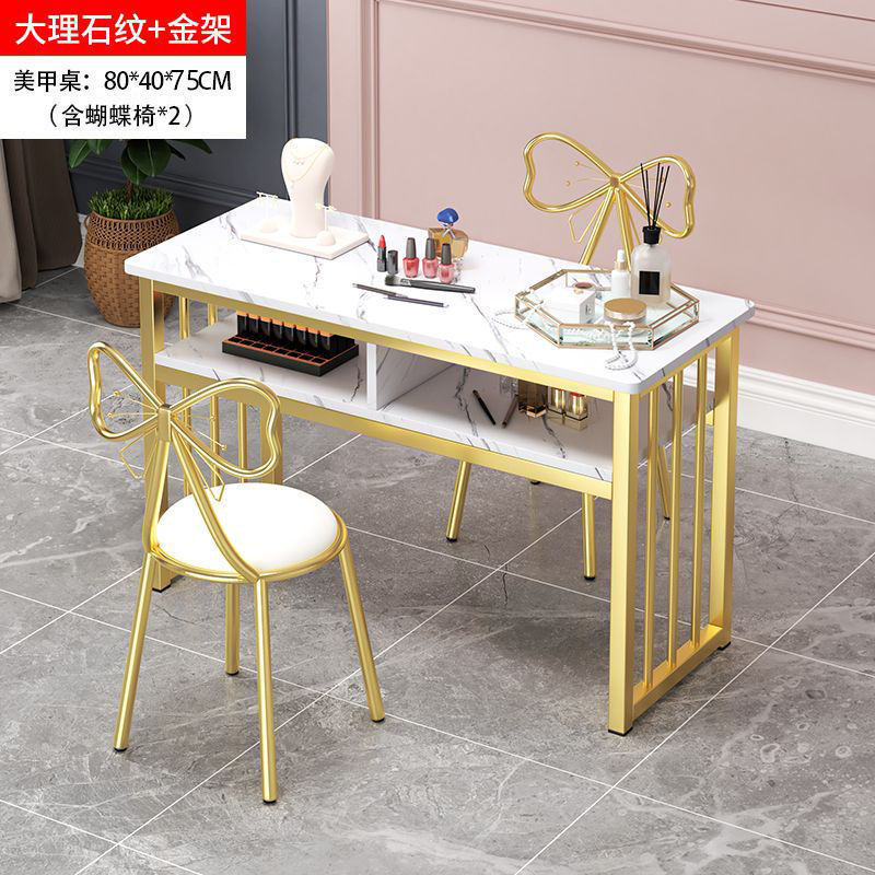 Eryouwei mármol red manicure ligera de lujo mesa japonesa simple mesa de manicure mesa y silla conjunto de imitación de doble