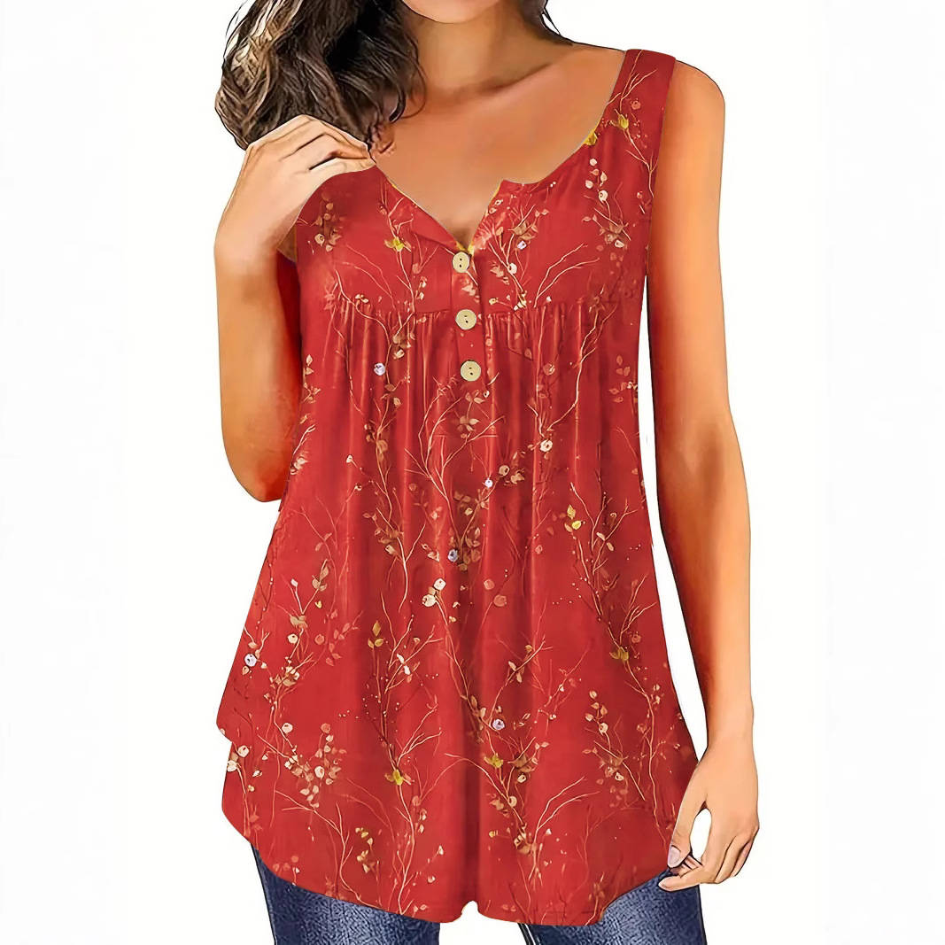 유럽과 미국의 국경을 넘는 아마존 2025년 여름 신상품 티셔츠 민소매 탑 루즈핏 셔츠 버튼 여성복 V넥 조끼 여성용