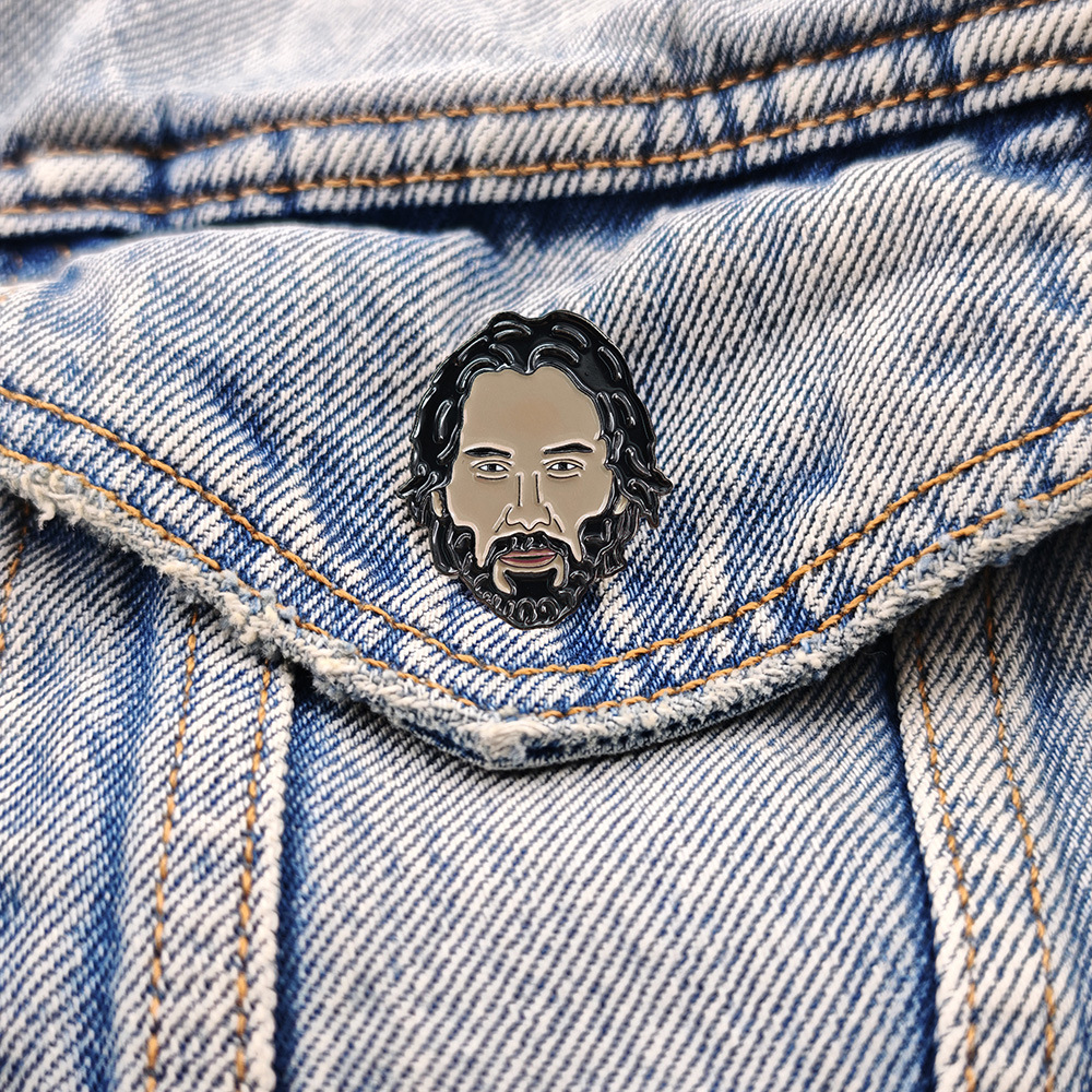 Enamel brooch featuring long hair and a full beard, fan badge for movie enthusiasts, niche collectible, personalized accessory
