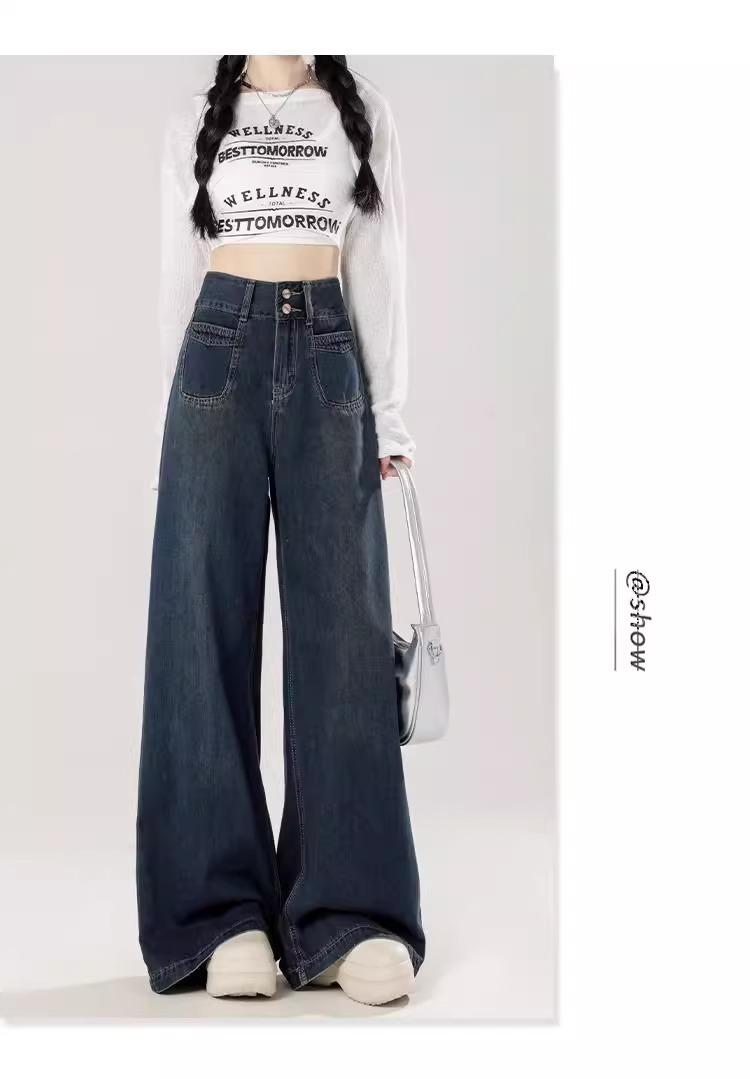 Dam jeans med hög midja och breda ben i denim relaxed fit_voghion.com