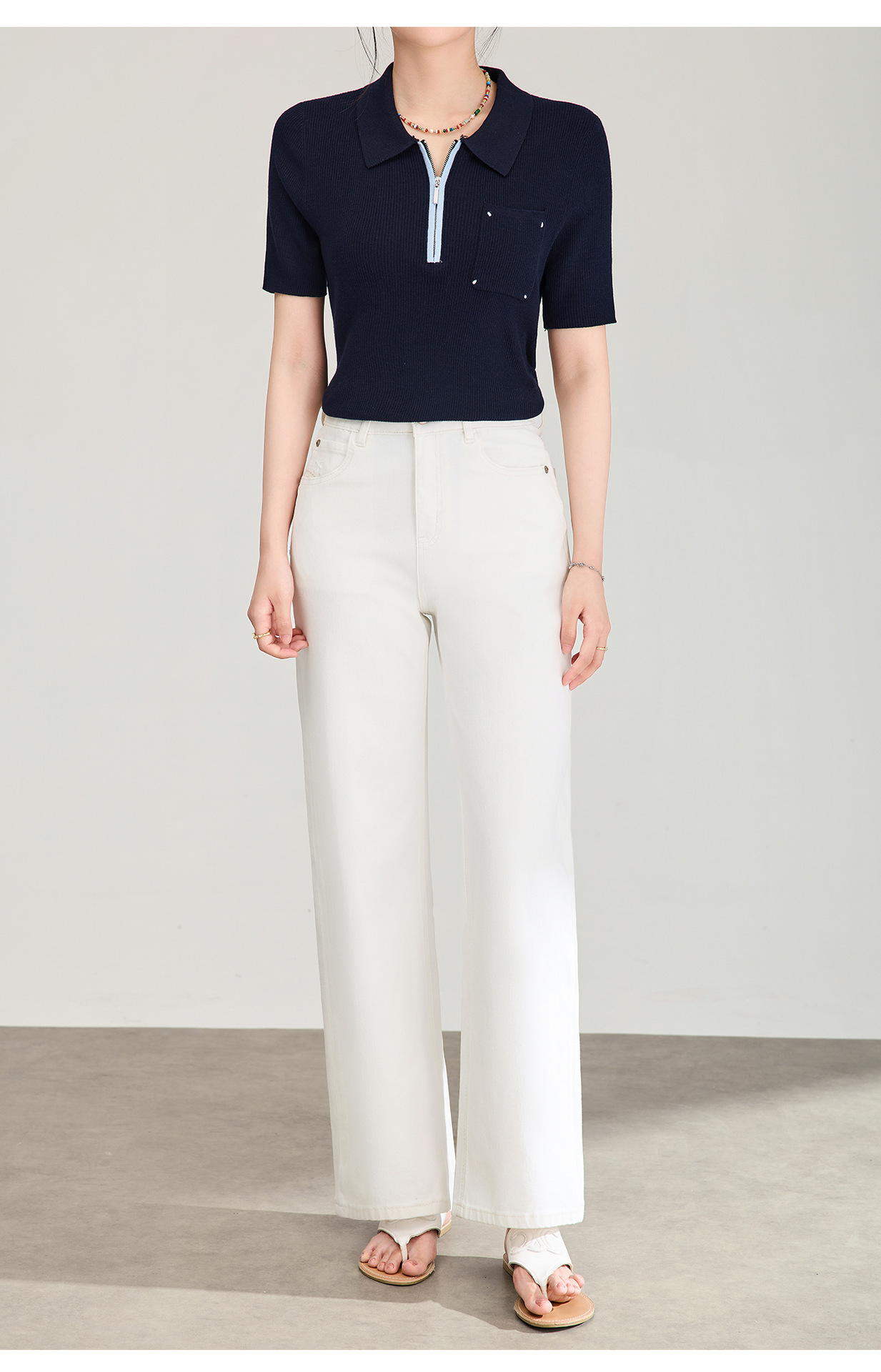 Quần jean nữ cạp cao ống rộng vải lụa cotton co giãn bốn chiều mỏng nhẹ mùa hè — màu trắng chi tiết 22