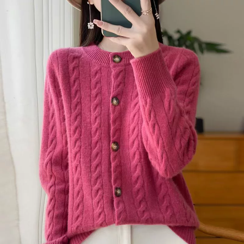 Шерстяной кардиган, свитер, куртка с круглым воротом, oversize