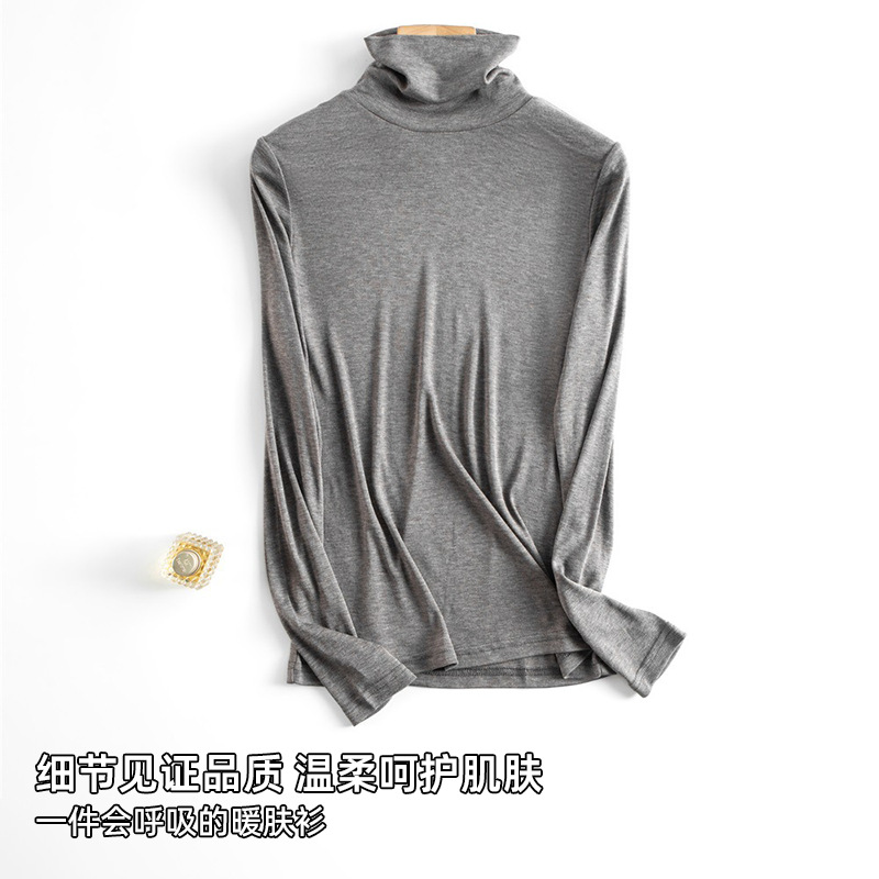 Yuyue ソリッドカラーシルクタートルネックボトムシャツ、暖かくスリムフィットのトップス、女性用の快適な薄手のシルクインナーニットセーター