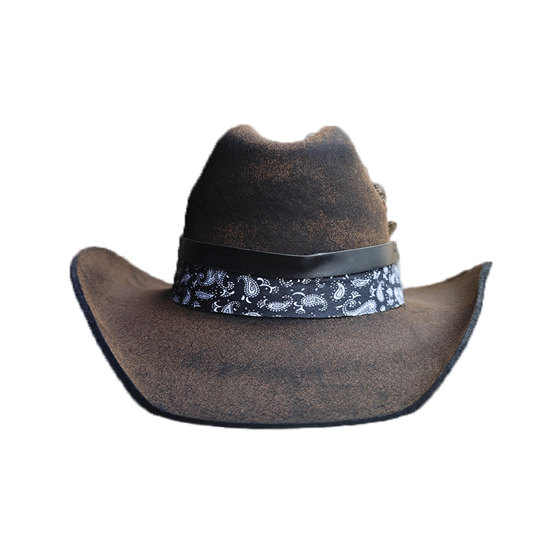 Hot western vintage style denim hat, fashionable pure wool outdoor sheep felt hat_voghion.com