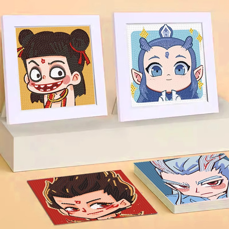 Nezha alrededor de los pegatines de diamantes 2025 nuevo DIY pinturas de mampostería hechas a mano niños mágicos juguetes para niños, niñas y niños