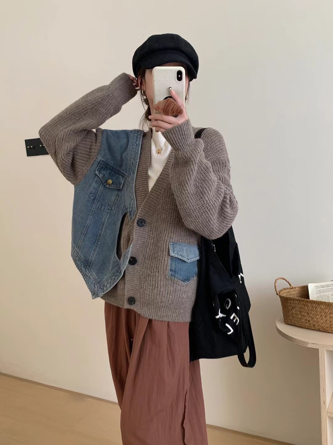 Demi-season denim design cardigan