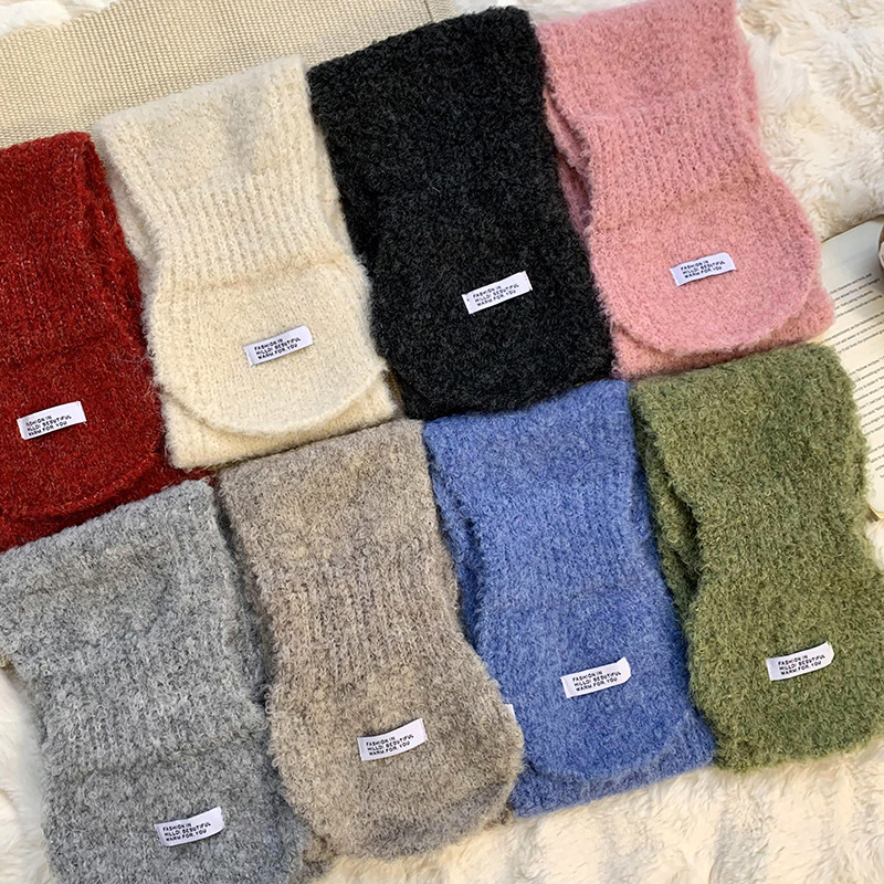 Otoño y invierno bufandas mujeres 2025 nuevo estilo coreano orejas de color sólido pequeño cuello de punto lana bufandas cruzadas