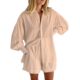 2025 Summer European and American Women's Clothing Shirt Jacquard Puff Sleeve Temperament Top Shorts Commuting Design Casual Suit
