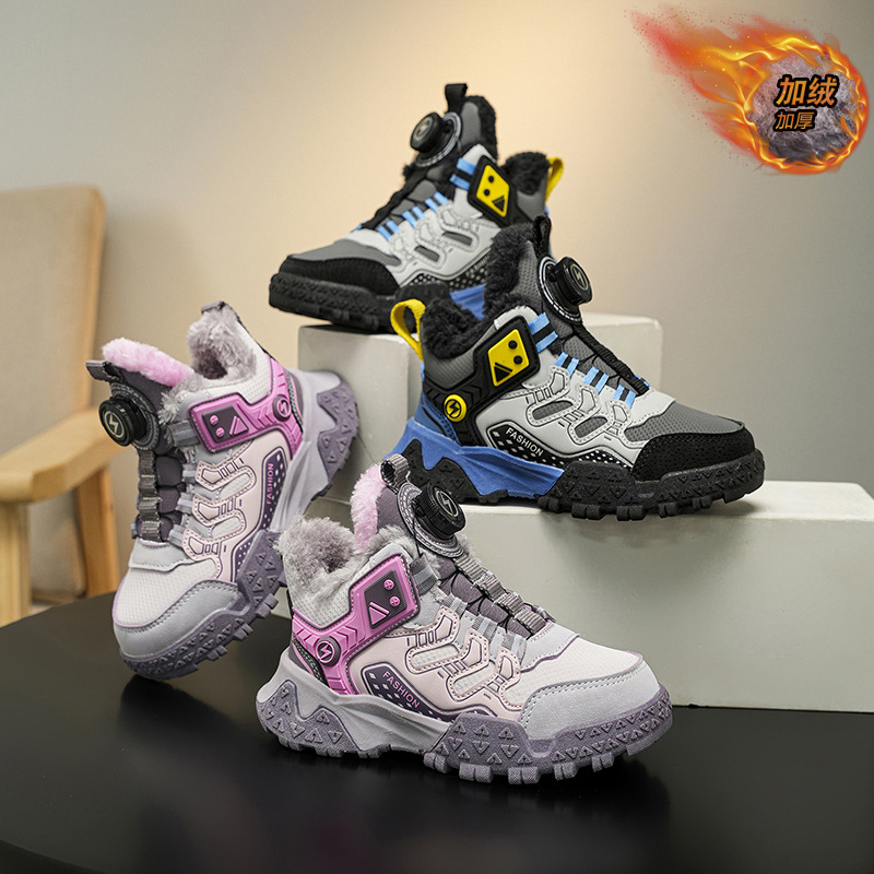 Zapatos deportivos de lana para niñas 2025, otoño y invierno, nuevos zapatos para niños de carrera, zapatos de algodón cálidos de moda para padres