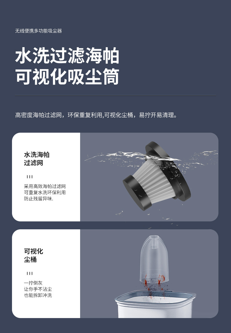 Car Vacuum Cleaner, Wireless Charging for Car Use, Super High Power Suction for Home Use, Small Handheld Portable Mini