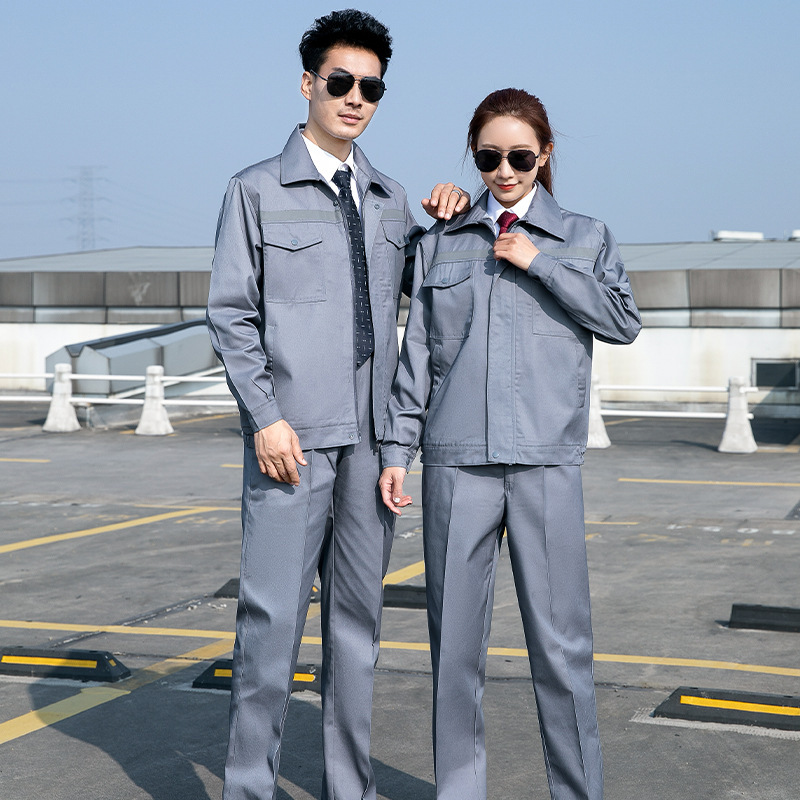 春と秋の耐摩耗性反射ストリップ作業服、労働保護服、衛生服、工場作業場の男性と女性の刺繍とプリントの長袖作業服|undefined