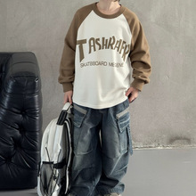 儿童2025秋季男女童新品3436字母款插肩袖中大童韩版圆领卫衣