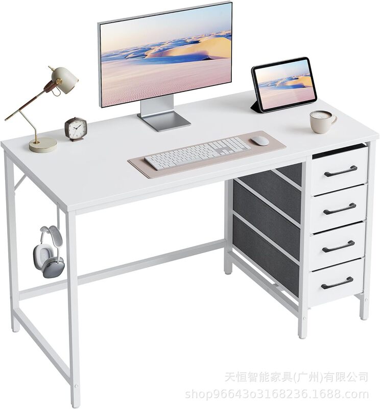 Computer Desk with 4 Drawers Home Office Small Desk with Storage Space Modern Study Writing Table White Computer Desk with 4 Drawers Home Office Small Desk with Storage Space Modern Study Writing Table White